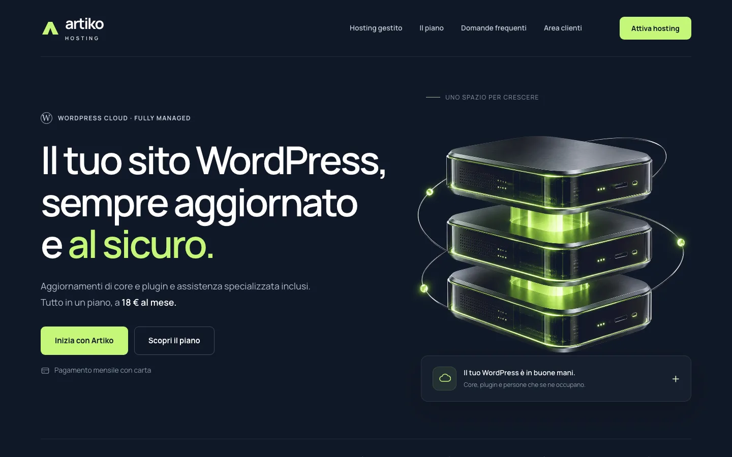 La pagina di hosting.artiko.ai